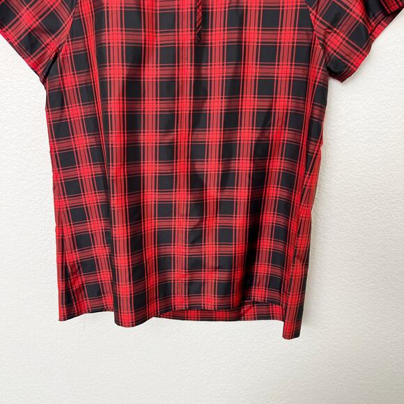 [J. Crew] Red Black Buffalo Plaid Eliza Jeweled Necklace Tartan Top Silk Size 6 - Picture 9 of 11